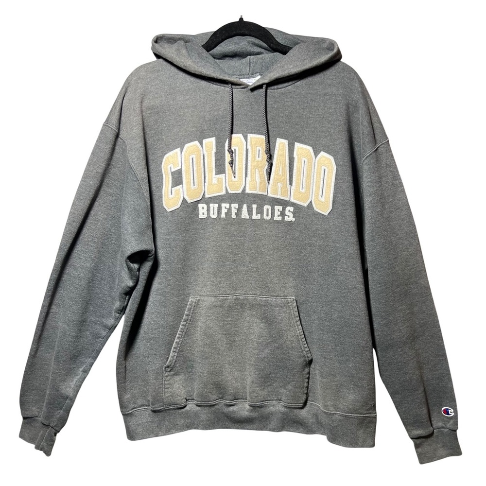 Champion Colorado Buffaloes Hoodie Gray Applique Lettering Pullover Mens XL